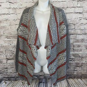 American Eagle Cardigan Sweater Womens M Gray Red Fair Isle Open Front